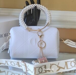 Dior White Quilted Bag with Pearl Handle